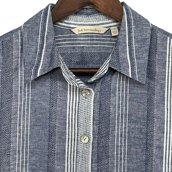 Soft Surroundings Button-Up Tunic Women Size S Blue Stripe Linen-Cotton Blend - Picture 11 of 15